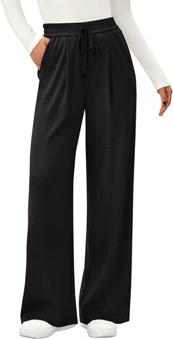 PRETTYGARDEN Women's Wide Leg Pants 2025 Fall Elastic High Waisted Knit Casual Lounge Palazzo Pant Trousers with Pockets in Saudi Arabia