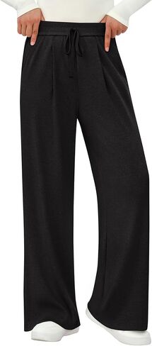 PRETTYGARDEN Women's Wide Leg Pants 2025 Fall Elastic High Waisted Knit Casual Lounge Palazzo Pant Trousers with Pockets in Saudi Arabia