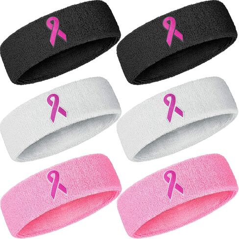 Skylety 6 Pieces Breast Cancer Awareness Sweatbands Pink Ribbon Headbands Cotton Sports Headbands Athletic Head Elastic Sweat Band for Sports in Saudi Arabia