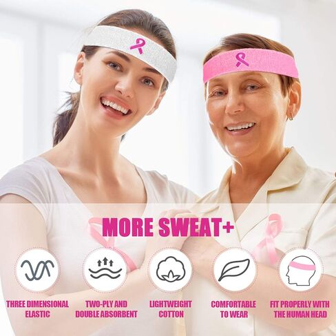 Skylety 6 Pieces Breast Cancer Awareness Sweatbands Pink Ribbon Headbands Cotton Sports Headbands Athletic Head Elastic Sweat Band for Sports in Saudi Arabia