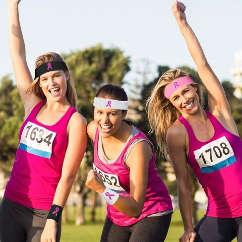 Skylety 6 Pieces Breast Cancer Awareness Sweatbands Pink Ribbon Headbands Cotton Sports Headbands Athletic Head Elastic Sweat Band for Sports in Saudi Arabia