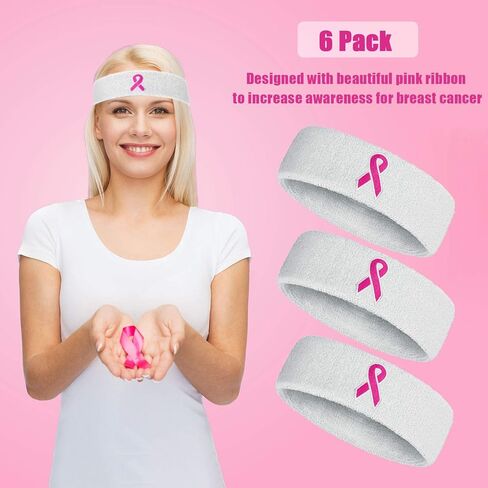 Skylety 6 Pieces Breast Cancer Awareness Sweatbands Pink Ribbon Headbands Cotton Sports Headbands Athletic Head Elastic Sweat Band for Sports in Saudi Arabia