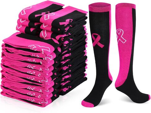 Zhanmai 12/40 Pairs Breast Cancer Socks for Women Pink Knee High Socks for Soccer Volleyball Cancer Awareness Volunteering in Saudi Arabia