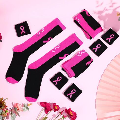 Zhanmai 12/40 Pairs Breast Cancer Socks for Women Pink Knee High Socks for Soccer Volleyball Cancer Awareness Volunteering in Saudi Arabia
