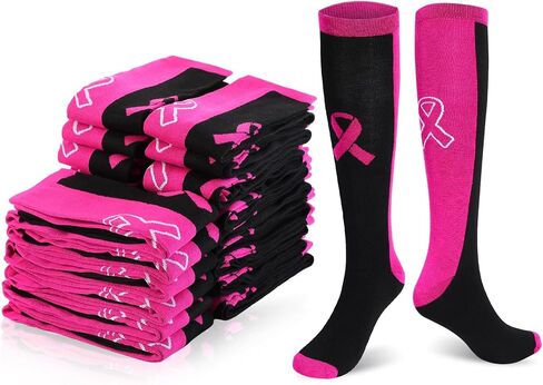 Zhanmai 12/40 Pairs Breast Cancer Socks for Women Pink Knee High Socks for Soccer Volleyball Cancer Awareness Volunteering in Saudi Arabia
