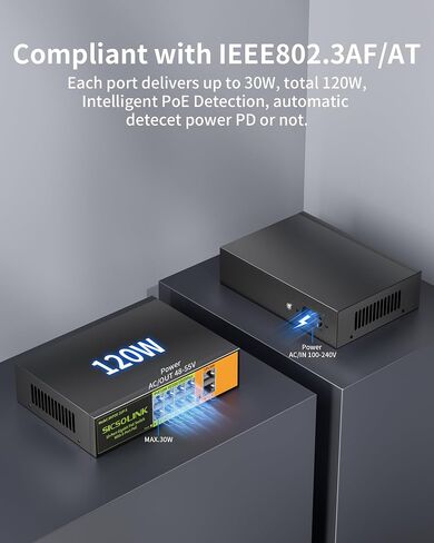 SICSOLINK AI Smart 6 Ports PoE+ Switch (4 PoE+ Ports,2 Uplink),802.3af/at,30W Each Port,100Mbps,Extend to 250Meter,Unmanaged,Metal,Suitable for IP Cameras,Networking Devices & Home Office. in Saudi Arabia