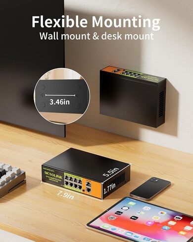 SICSOLINK AI Smart 6 Ports PoE+ Switch (4 PoE+ Ports,2 Uplink),802.3af/at,30W Each Port,100Mbps,Extend to 250Meter,Unmanaged,Metal,Suitable for IP Cameras,Networking Devices & Home Office. in Saudi Arabia