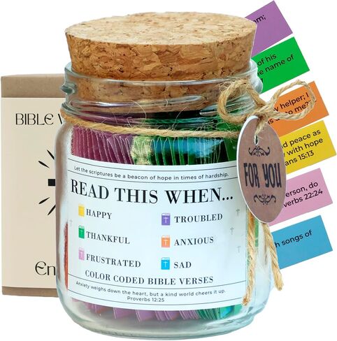 Bible Verse Jar, 92 Premium Printed Scripture Cards, Daily Prayer & Faith Quotes, Christian Gift for Women & Men, Motivational Religious Quote Jar in Saudi Arabia