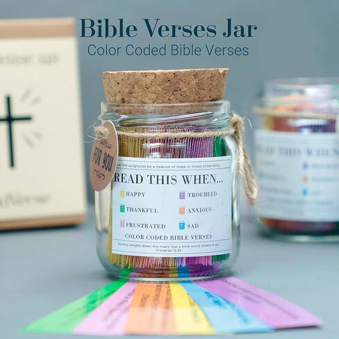 Bible Verse Jar, 92 Premium Printed Scripture Cards, Daily Prayer & Faith Quotes, Christian Gift for Women & Men, Motivational Religious Quote Jar in Saudi Arabia
