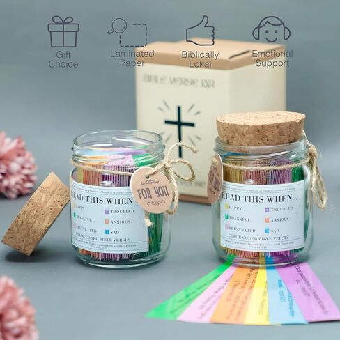 Bible Verse Jar, 92 Premium Printed Scripture Cards, Daily Prayer & Faith Quotes, Christian Gift for Women & Men, Motivational Religious Quote Jar in Saudi Arabia