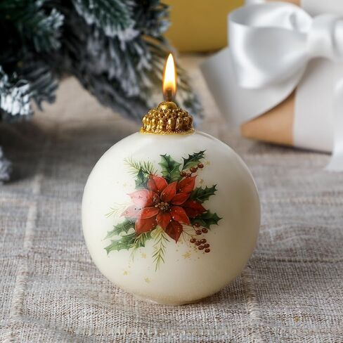 Nuanchu Christmas Ball Candles Toile Chinoiserie Vintage Christma Gifts for Women Rustic Candle Xmas Candles Ornament Holiday Table Decor Gift(Poinsettia) in Saudi Arabia