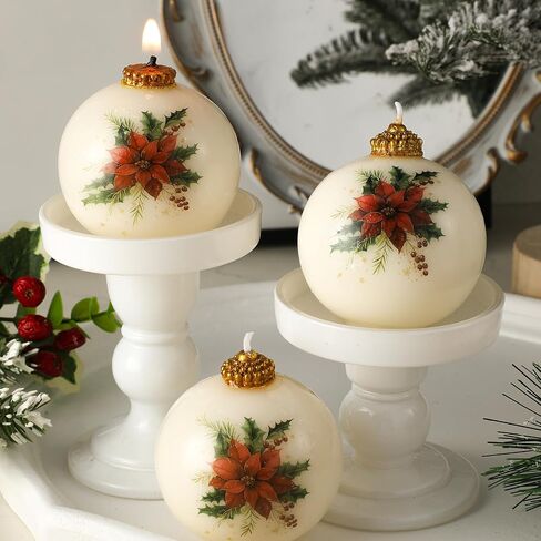 Nuanchu Christmas Ball Candles Toile Chinoiserie Vintage Christma Gifts for Women Rustic Candle Xmas Candles Ornament Holiday Table Decor Gift(Poinsettia) in Saudi Arabia