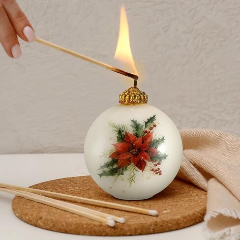 Nuanchu Christmas Ball Candles Toile Chinoiserie Vintage Christma Gifts for Women Rustic Candle Xmas Candles Ornament Holiday Table Decor Gift(Poinsettia) in Saudi Arabia