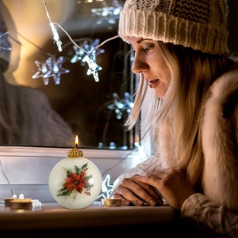 Nuanchu Christmas Ball Candles Toile Chinoiserie Vintage Christma Gifts for Women Rustic Candle Xmas Candles Ornament Holiday Table Decor Gift(Poinsettia) in Saudi Arabia
