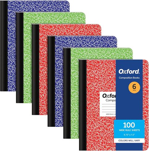 Oxford Composition Notebooks, 6 Pack, Wide Ruled Paper, 9-3/4 x 7-1/2 Inches, 100 Sheets, Assorted Pastel Covers (63759) in Kuwait