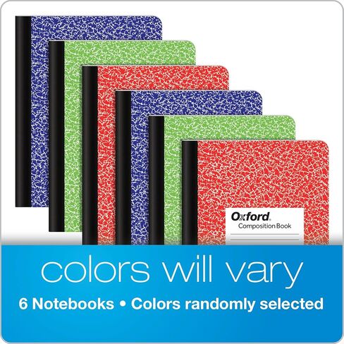 Oxford Composition Notebooks, 6 Pack, Wide Ruled Paper, 9-3/4 x 7-1/2 Inches, 100 Sheets, Assorted Pastel Covers (63759) in Kuwait