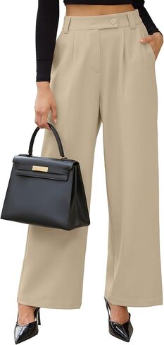 Zaful Womens Wide Leg Pants High مرنة بخصر السراويل غير الرسمية سراويل العمل مع جيوب 2025 in Saudi Arabia