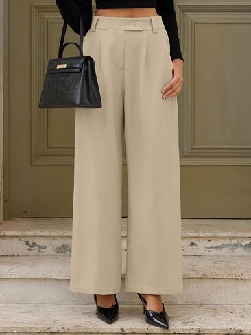 Zaful Womens Wide Leg Pants High مرنة بخصر السراويل غير الرسمية سراويل العمل مع جيوب 2025 in Saudi Arabia