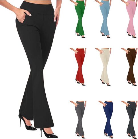Womens Dress Pants Stretchy Business Casual Flare Trousers Petite Lightweight Pull On Office Slacks with Pockets in Saudi Arabia