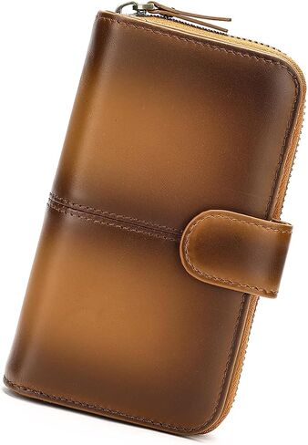 Premium Leather Bifold Wallet with RFID Blocking, Brown Cowhide, Multi-Card Design, 8 Card Slots, 4 Banknote Slots, Zipper Pocket (Brown coffee) in Saudi Arabia