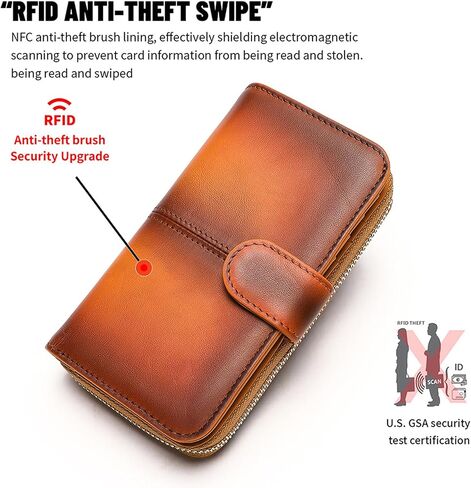 Premium Leather Bifold Wallet with RFID Blocking, Brown Cowhide, Multi-Card Design, 8 Card Slots, 4 Banknote Slots, Zipper Pocket (Brown coffee) in Saudi Arabia