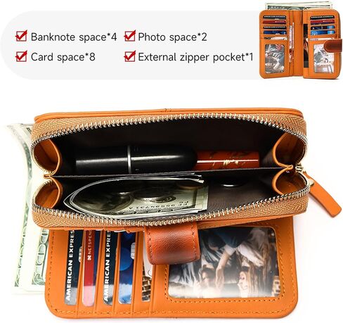 Premium Leather Bifold Wallet with RFID Blocking, Brown Cowhide, Multi-Card Design, 8 Card Slots, 4 Banknote Slots, Zipper Pocket (Brown coffee) in Saudi Arabia