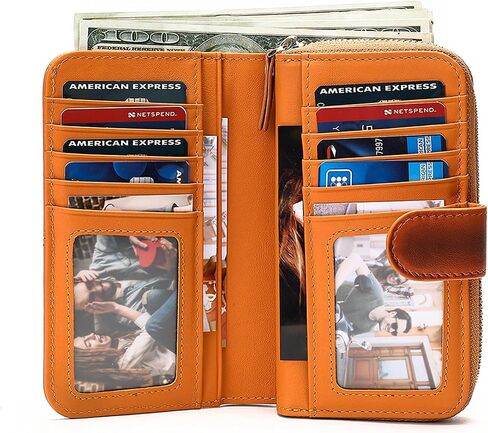 Premium Leather Bifold Wallet with RFID Blocking, Brown Cowhide, Multi-Card Design, 8 Card Slots, 4 Banknote Slots, Zipper Pocket (Brown coffee) in Saudi Arabia