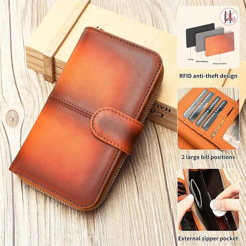 Premium Leather Bifold Wallet with RFID Blocking, Brown Cowhide, Multi-Card Design, 8 Card Slots, 4 Banknote Slots, Zipper Pocket (Brown coffee) in Saudi Arabia
