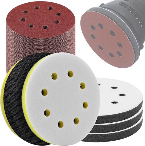 4 Pack Upgraded Foam Sanding Pads for Orbital Sander, 5 Inch 8 Holes Orbital Sander Surfprep Foam Pad, Hook and Loop Soft Density Interface Pads with Soft & Hard Cushion Sponge Buffer by Elechiakan in Kuwait