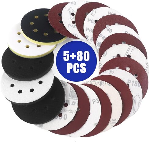4 Pack Upgraded Foam Sanding Pads for Orbital Sander, 5 Inch 8 Holes Orbital Sander Surfprep Foam Pad, Hook and Loop Soft Density Interface Pads with Soft & Hard Cushion Sponge Buffer by Elechiakan in Kuwait