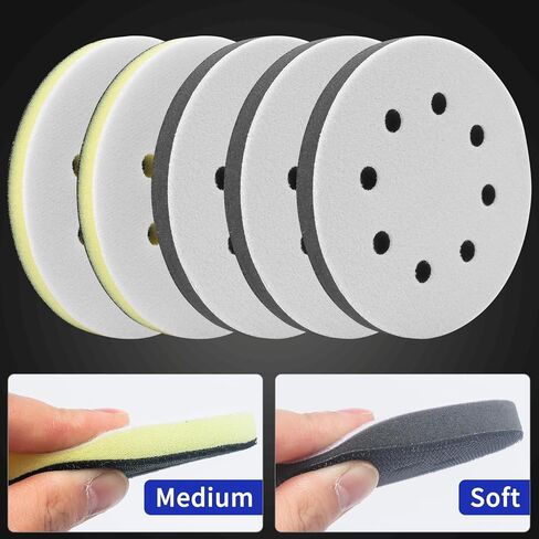 4 Pack Upgraded Foam Sanding Pads for Orbital Sander, 5 Inch 8 Holes Orbital Sander Surfprep Foam Pad, Hook and Loop Soft Density Interface Pads with Soft & Hard Cushion Sponge Buffer by Elechiakan in Kuwait