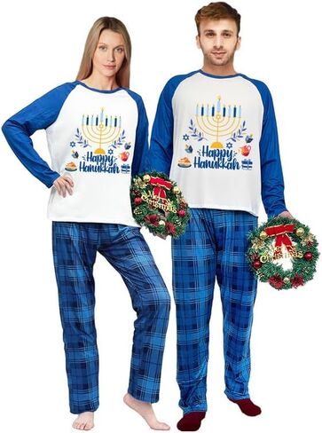 ميري عيد الميلاد مطابقة بيجامات عيد الميلاد وضع الأكمام الطويلة و plaids السراويل بيجاما مجموعة للبالغين in Saudi Arabia