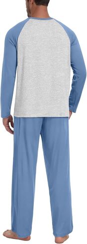 Mens Pajama Set Pjs Sleepwear Lightweight Long Sleeve Pjs Soft Comfy Sleep Set With Pocket in Saudi Arabia