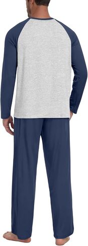 Mens Pajama Set Pjs Sleepwear Lightweight Long Sleeve Pjs Soft Comfy Sleep Set With Pocket in Saudi Arabia