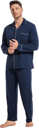 Slumbermee Mens Pajama مجموعة من القطن الناعم Viscose PJS Long Sleeve Sleepwear 2 قطعة صالة البطانة مع جيوب in Kuwait
