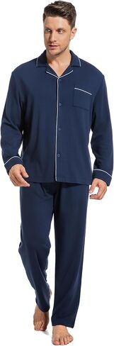 Slumbermee Mens Pajama مجموعة من القطن الناعم Viscose PJS Long Sleeve Sleepwear 2 قطعة صالة البطانة مع جيوب in Kuwait