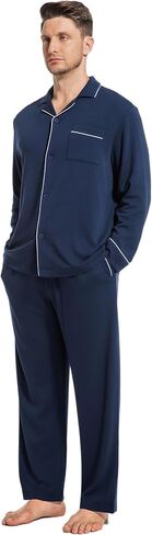 Slumbermee Mens Pajama مجموعة من القطن الناعم Viscose PJS Long Sleeve Sleepwear 2 قطعة صالة البطانة مع جيوب in Kuwait