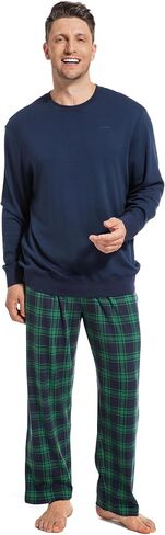 Slumbermee Mens Pajama مجموعة من القطن الناعم Viscose PJS Long Sleeve Sleepwear 2 قطعة صالة البطانة مع جيوب in Kuwait