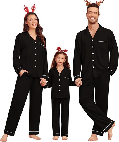 SWOMOG Matching Couple Christmas Pajamas Set Modal Long Sleeve Button-Down Sleepwear Family Festival Party Xmas PJs Sets in Saudi Arabia
