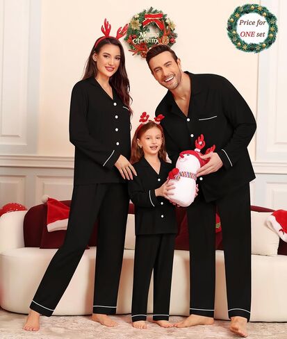 SWOMOG Matching Couple Christmas Pajamas Set Modal Long Sleeve Button-Down Sleepwear Family Festival Party Xmas PJs Sets in Saudi Arabia