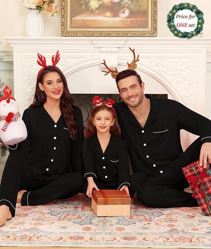 SWOMOG Matching Couple Christmas Pajamas Set Modal Long Sleeve Button-Down Sleepwear Family Festival Party Xmas PJs Sets in Saudi Arabia