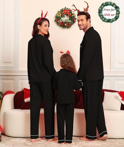 SWOMOG Matching Couple Christmas Pajamas Set Modal Long Sleeve Button-Down Sleepwear Family Festival Party Xmas PJs Sets in Saudi Arabia