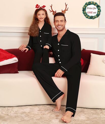 SWOMOG Matching Couple Christmas Pajamas Set Modal Long Sleeve Button-Down Sleepwear Family Festival Party Xmas PJs Sets in Saudi Arabia