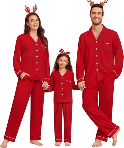SWOMOG Matching Couple Christmas Pajamas Set Modal Long Sleeve Button-Down Sleepwear Family Festival Party Xmas PJs Sets in Saudi Arabia