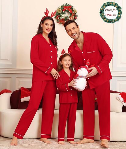 SWOMOG Matching Couple Christmas Pajamas Set Modal Long Sleeve Button-Down Sleepwear Family Festival Party Xmas PJs Sets in Saudi Arabia