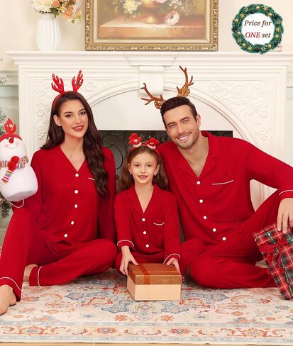 SWOMOG Matching Couple Christmas Pajamas Set Modal Long Sleeve Button-Down Sleepwear Family Festival Party Xmas PJs Sets in Saudi Arabia