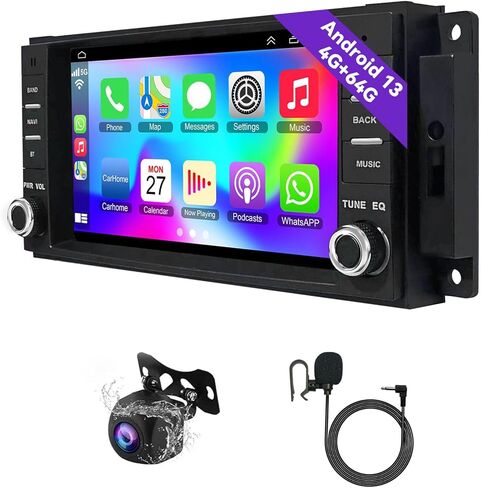 Android 13 Car Stereo لـ Jeep Wrangler Radio 2007-2018 Chrysler Dodge RAM 1500 مع Carplay اللاسلكي ، شاشة تعمل باللمس 7 بوصة لراديو سيارة Jeep مع WiFi GPS Swc SWC + AHD Camera in Kuwait