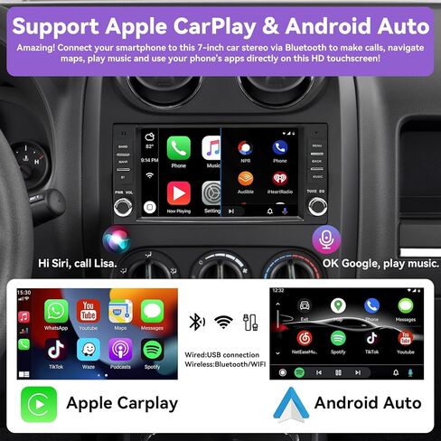 Android 13 Car Stereo لـ Jeep Wrangler Radio 2007-2018 Chrysler Dodge RAM 1500 مع Carplay اللاسلكي ، شاشة تعمل باللمس 7 بوصة لراديو سيارة Jeep مع WiFi GPS Swc SWC + AHD Camera in Kuwait