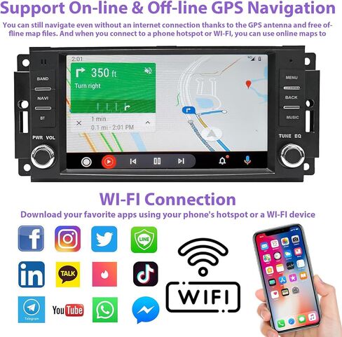 Android 13 Car Stereo لـ Jeep Wrangler Radio 2007-2018 Chrysler Dodge RAM 1500 مع Carplay اللاسلكي ، شاشة تعمل باللمس 7 بوصة لراديو سيارة Jeep مع WiFi GPS Swc SWC + AHD Camera in Kuwait