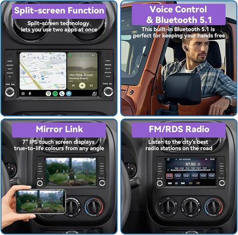 Android 13 Car Stereo لـ Jeep Wrangler Radio 2007-2018 Chrysler Dodge RAM 1500 مع Carplay اللاسلكي ، شاشة تعمل باللمس 7 بوصة لراديو سيارة Jeep مع WiFi GPS Swc SWC + AHD Camera in Kuwait